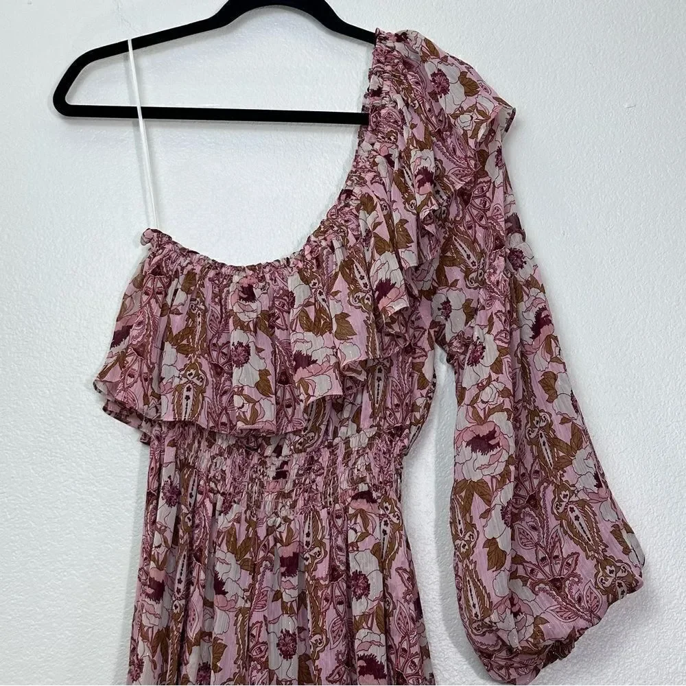 Misa Los Angeles Rumi One Shoulder Floral Asymmetrical Dress Size L
